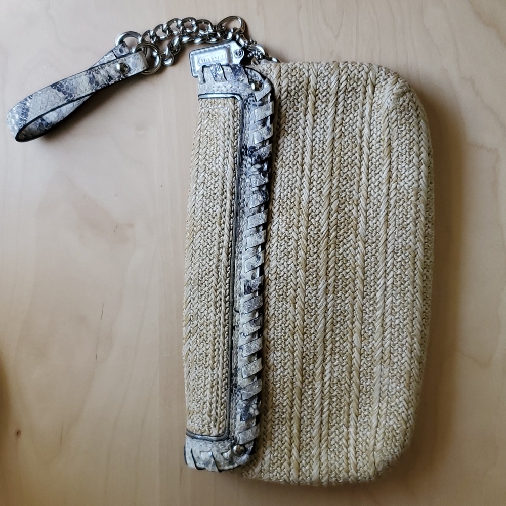 Nwot. Coach Straw Clutch With Python Leather Trim… - image 3